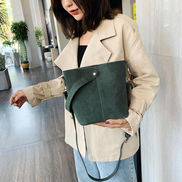 

scrub leather bucket bag for women 2019 winter totes lady shoulder messenger bags female handbags and purses