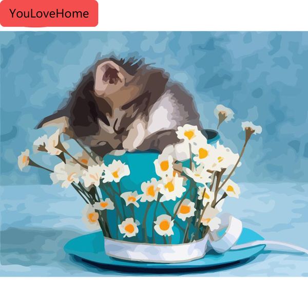 

pictures by numbers flower cat kits drawing canvas handpainted oil painting home decoration art diy gift modern home decor