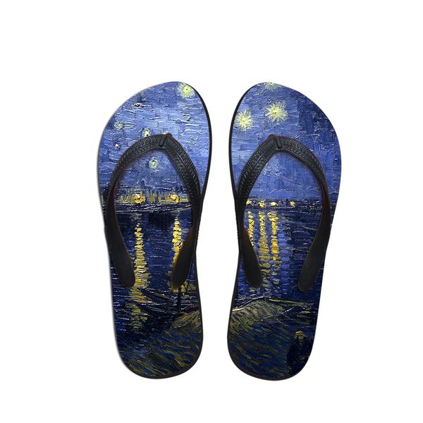 

summer beach вьетнамки женские тапочки сандалии живопись искусство печати lady flats обувь винсент ван гог исполнитель мастер штук, Black
