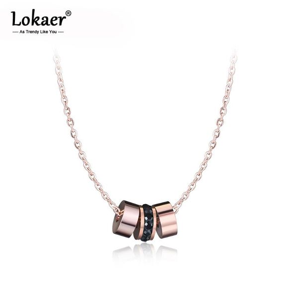 

lokaer trendy stainless steel 3pcs circles rhinestone choker necklace for women rose gold color penadnt necklaces jewelry n17020, Golden;silver