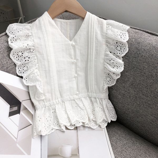 

children's shirt female baby girl flying sleeve cotton shirts summer 2020 new girl shirts toddler short sleeve tees blouse, White;black