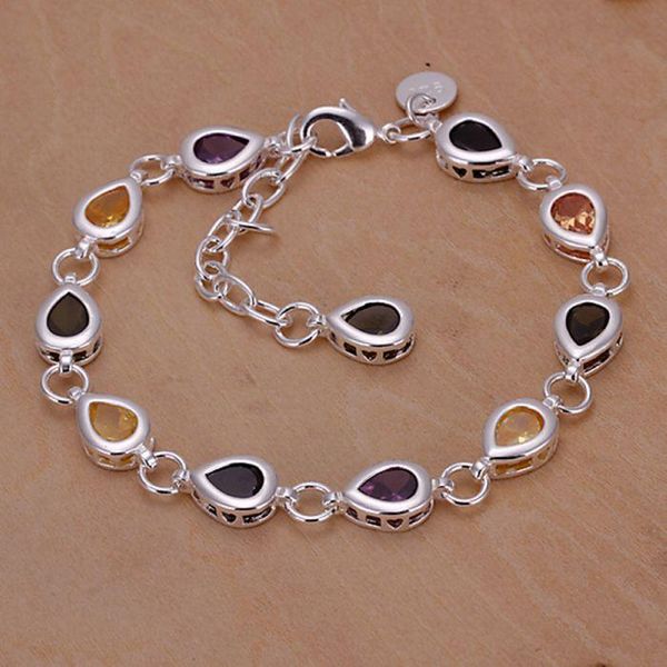 

wholesale for women/men's silver plated bracelet 925 fashion silver jewelry charm bracelet colorful rhinestone bracelet sb260, Golden;silver