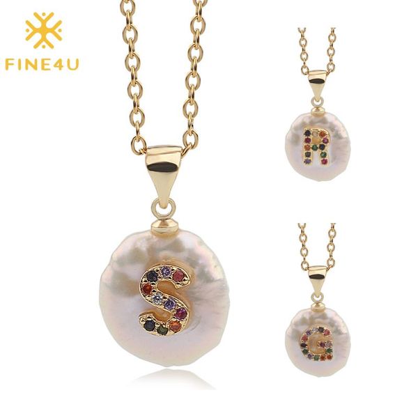 

fine4u n501 initial alphabet a-z letters natural freshwater pearl pendant necklace stainless steel choker necklace birthday gift, Silver