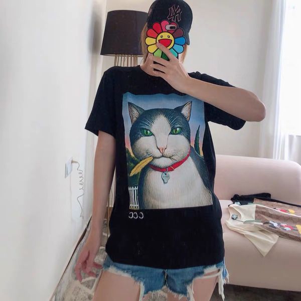 

20ss сделано в италии футболка для мужчин женщин tee cat логотип печатных с коротким рукавом дизайнер лето футболка роскошный пуловер одежда, White;black