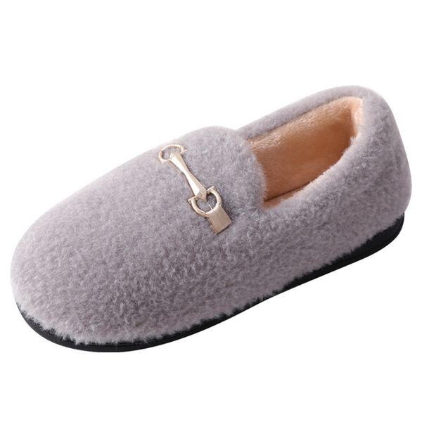 

new autumn winter women comfy metal plus cotton furry fur warm slippers shoes, Black