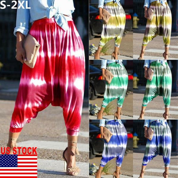

2020 women retro ethnic loose harem pants drop-crotch baggy yoga wide legs trousers, Black;blue