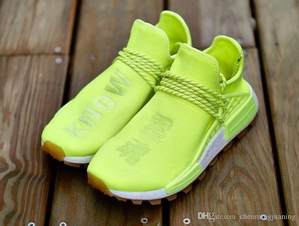 

authentic pharrell williams hu gum pack solar yellow men women running shoes human race hyper pop core black cream white sneakers