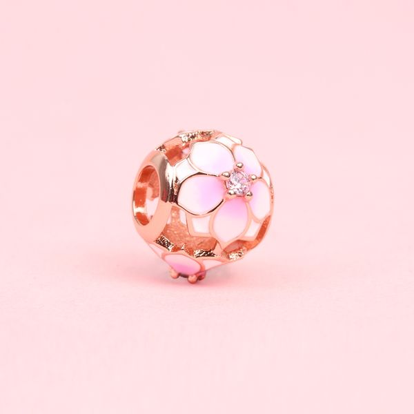 

новый подлинный реальный стерлингового серебра 925 розового золота покрытием цветок прелести подходят браслет пандора, Black