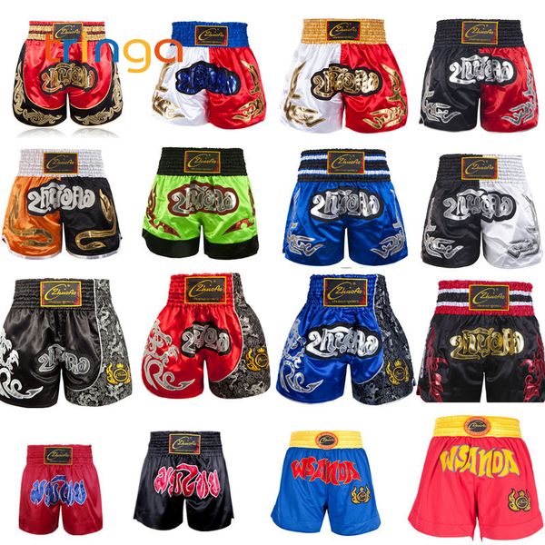 

mens muay thai shorts kick boxing training fight kickboxing grappling boxing trunks fitness gym sportswear shorts kids, Blue