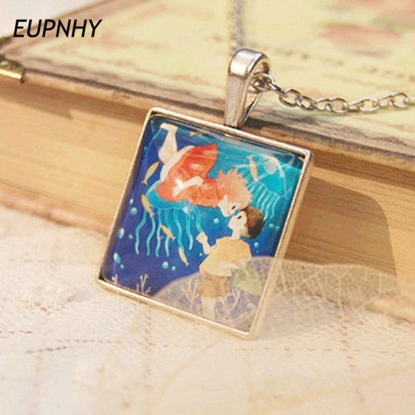 

eupnhy 1pair ponyo on the cliff pendant necklace japanese anime long chain sweater necklace for women girls jewelry, Silver
