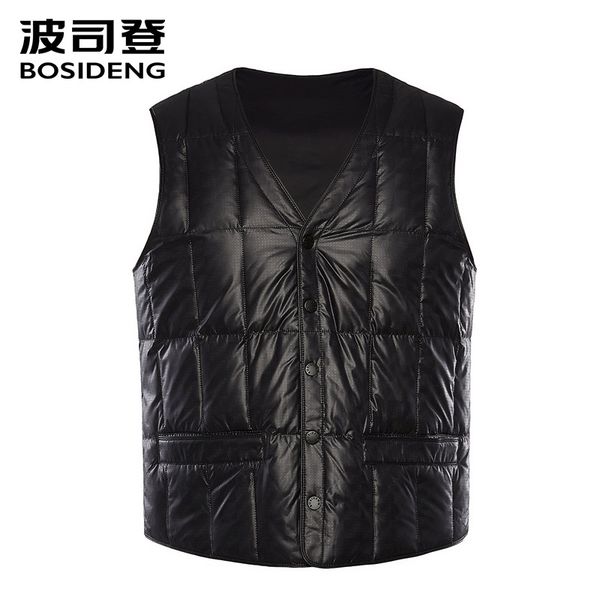 

bosideng new down vest for men down waistcoat snap fastener pockets rectangle plus size b80130003, Black