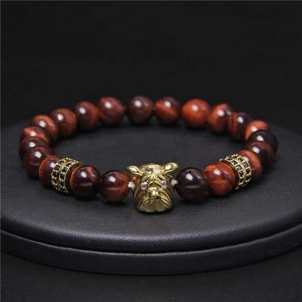 

men charm bracelet natural tiger eye stone beads bracelet fashion gold cute shar pei dog yoga jewelry women men gifts, Black