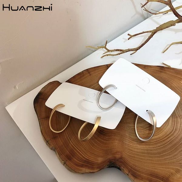 

huanzhi 2019 new korean simple matte geometric irregular distortion metal drop earrings for women girls party jewelry, Silver