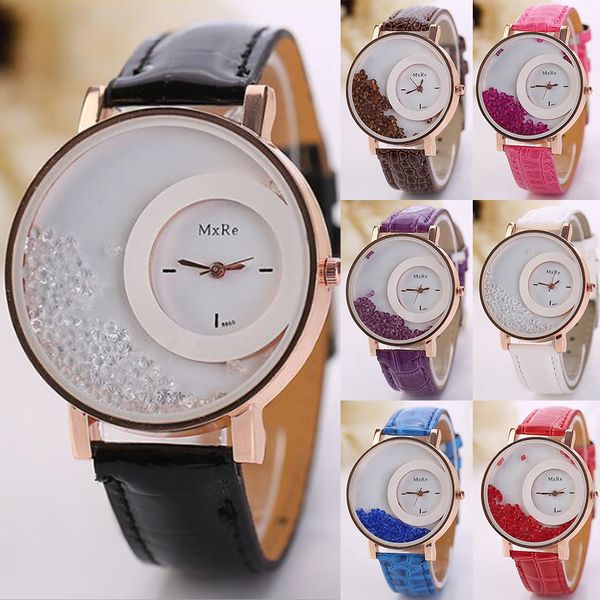 

fashion elegant women bracelet watches casual double round dial mini beads pu leather strap watch women analog quartz watch, Slivery;brown
