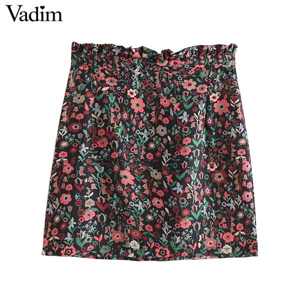 

vadim women vintage floral print mini skirt pleated stylish side zipper fly casual female a line chic skirts faldas mujer ba659, Black