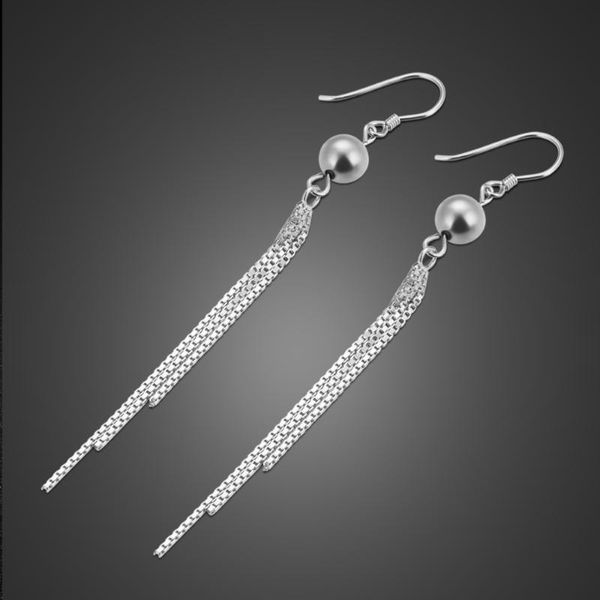 

elegant grey pearl earrings 100% 925 sterling silver women long tassel earrings lady solid silver jewelry rose gold accessories