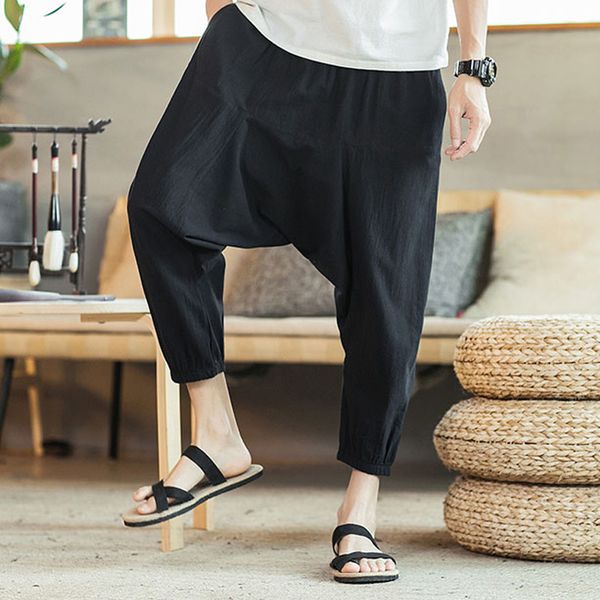 

men's feet pants buckle solid jogger fashion business hip hop trousers men's chinos casual harem pants tie feet, Black