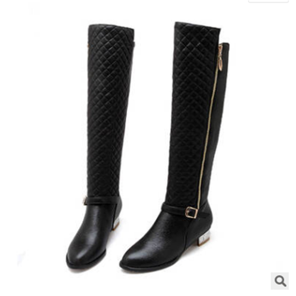 

round head waterproof platform, thick heel, middle heel, fashionable side zipper and women's riding boots, Black