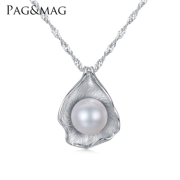 

pag&mag s925 sterling silver lady pendant necklace luxury designer natural freshwater pearl necklace fashion exquisite clavicle chain
