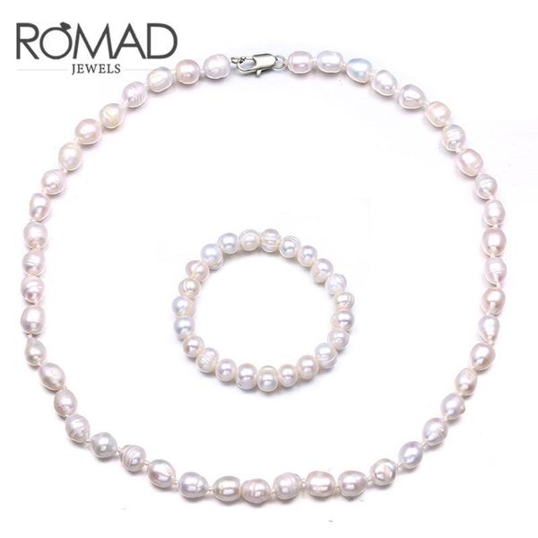 

оптовые romad марка пресной воды pearl ювелирные наборы мода люкс свадебные украшения колье ожерелье браслет наборы для женщин партии подарк, Silver