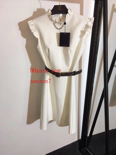 

2019 summer dresses white ruffled belt waist sleeveless dress ladies casual dresses women clothes pm-9, Black;gray