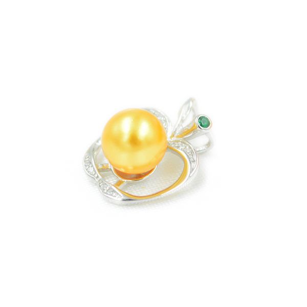 

apple emerald gem pearl pendant necklace setting mounting base 100% solid 925 sterling silver semi mount women's jewelry diy findings d, Slivery;crystal
