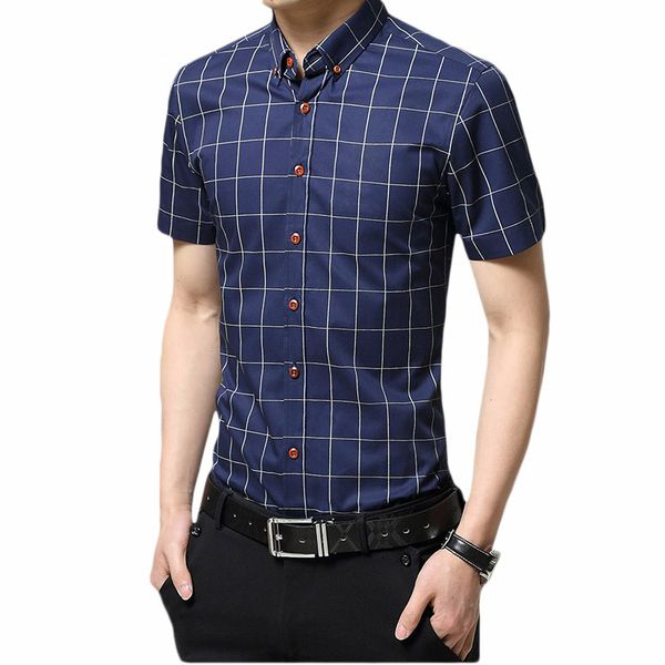 

men's casual shirts shirt short sleeve 2021 arrival regular fit mens plaid slim striped dress brand clothing 5xl, White;black