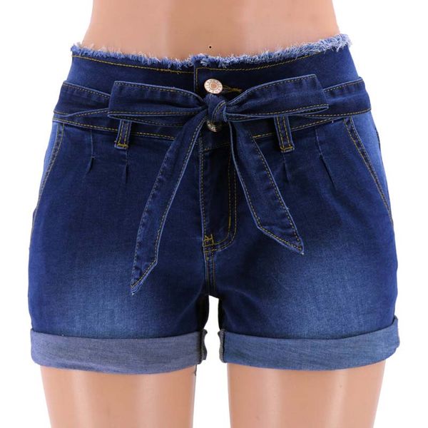 Frauen Kurze Jeans Manschetten Schlank Push-Up-Taste Schärpen Hohe Taille Denim Kurze Hosen Gewaschen Kurze Jeans Sexy Kostenloser Versand