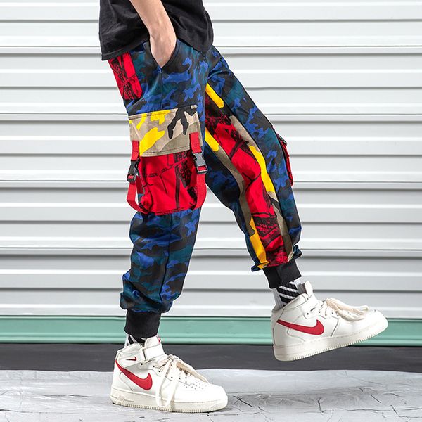 

iidossan multi pockets cargo pants men joggers camouflage camo overalls harajuku streetwear trousers hiphop cargo pants, Black