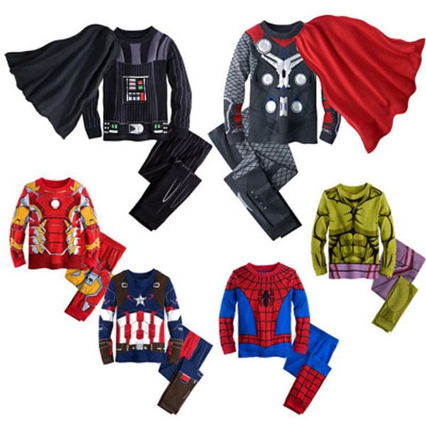 

spider-man kids pijamas children's cartoon batman pajamas boys printed sleepwears clothing sets super heros+cloak clothes set, Blue;red