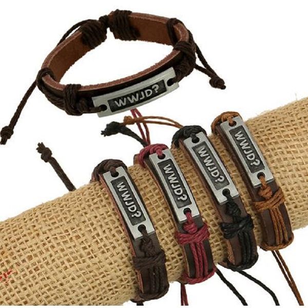 

tibetan ethnic vintage leather jewelry cuff bracelet for women letter wwjd geometric metal studded hand wristband wrap bracelet, Golden;silver