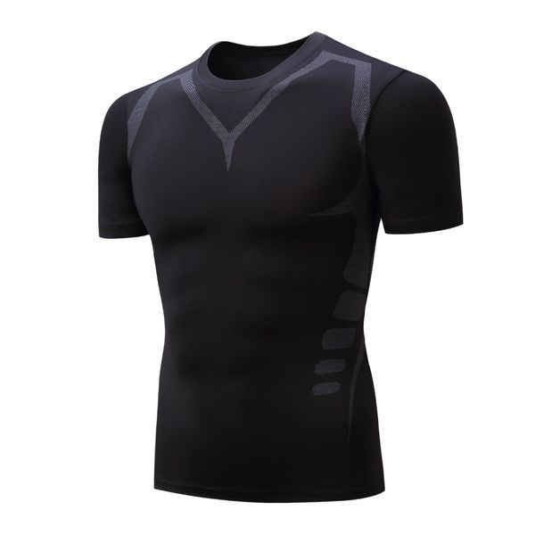 

mens compression running tight tshirts cool male breathable basketball soccer fitness quick dry sport gym training t-shirts, Black;blue