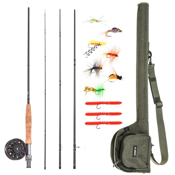 

9' fishing rod and reel combo carp fishing rod with carry bag 10 flies complete starter package kit pesca