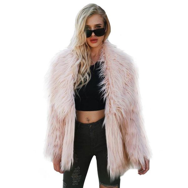 

plus size 3xl furry fur coat women fluffy warm long sleeve female outerwear autumn winter coat jacket hairy collar overcoat new, Black