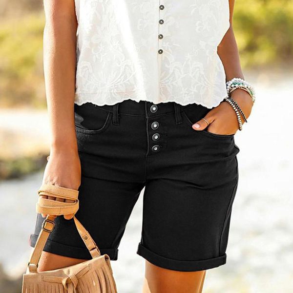 

2019 new fashion vintage denim shorts jeans women trousers buttons black casual female pockets lady short pants feminino, White;black