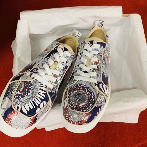 

2019 designer red bottom shoes sneakers orlato sunflower fabric genuine leather and denim,fashion men's high/low cut trainers c20 t07, Black