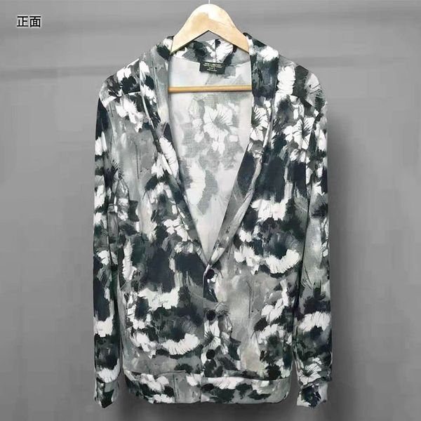 

new autumn v-neck men's print jackets cardigan lightweight casual cotton open front thin outerwear j5001, White;black
