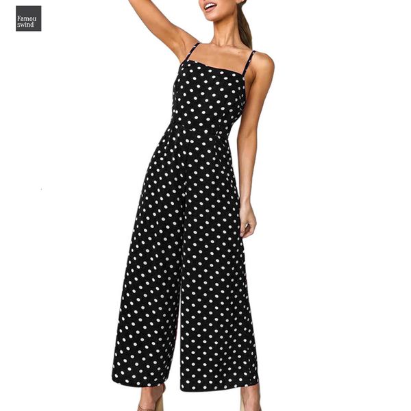 

summer jumpsuit polka dot holiday wide leg pants long romper backless strappy playsuit jumpsuit women sleeveless, Black;white