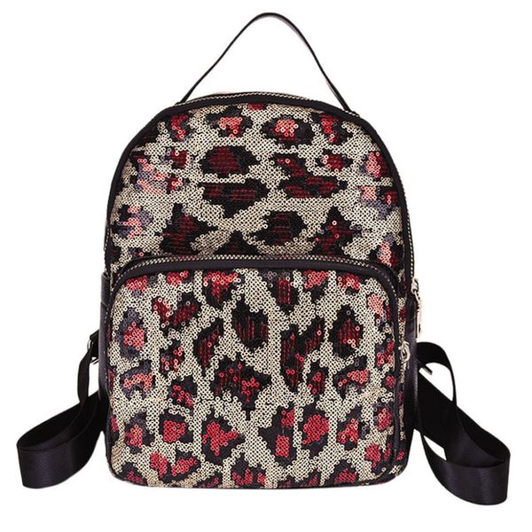 

women girl sequin leopard printing schoolbag backpack satchel travel shoulder bag zipper pure color feminine backpacks 10dec 4