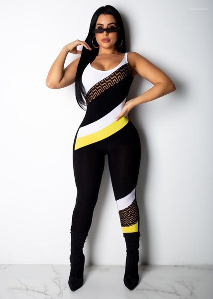 

clothing panelled women jumpsuits summer fashion contrast color strip rompers one piece suits sleeveless joint, Black;white