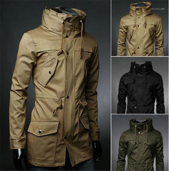 

trench coat with pockets long sleeve slim outwear fashion mens solid color mens, Tan;black