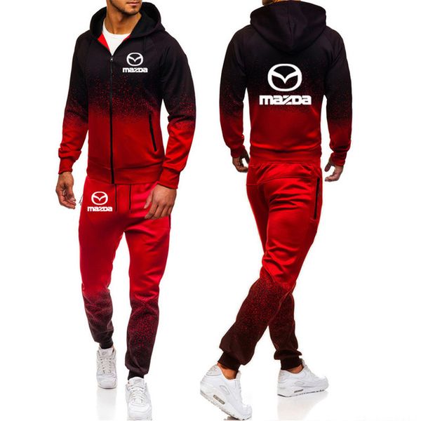 

hoodies men for car print casual harajuku gradient color hooded fleece zipper jacket sweatshirt sweatpants suit 2pcs