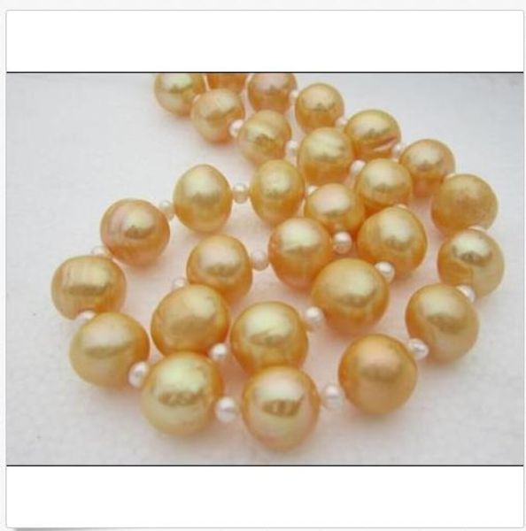 

amazing 12-13 mm real natural south sea gold pearl necklace 18 inch14k, Silver