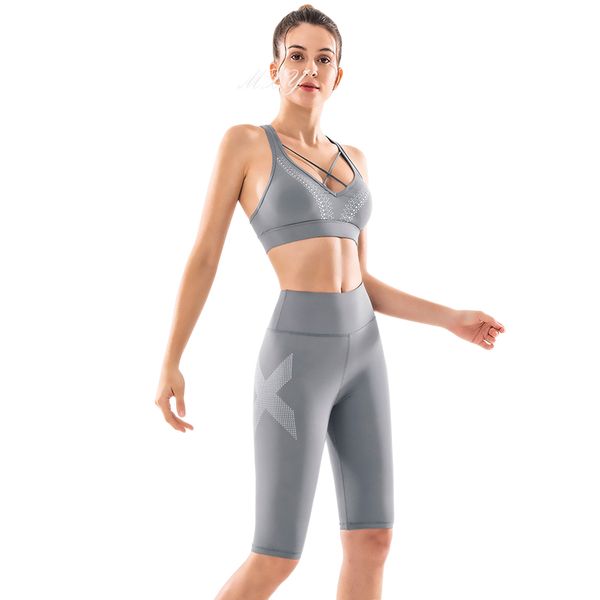 

women europe united states yoga clothing suit high waist printing yoga pants quick-drying breathable sports bra 2-piece set, White;red