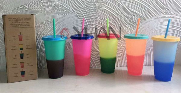 

magic water cup 700ml temperature sensitive color changing plastic bottle insulated tumblers heat protection portable 5colors available