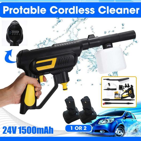 

new portable cordless car washer 24v high pressure electric water guns with pot nozzle hose pump foam lance battery rechargable
