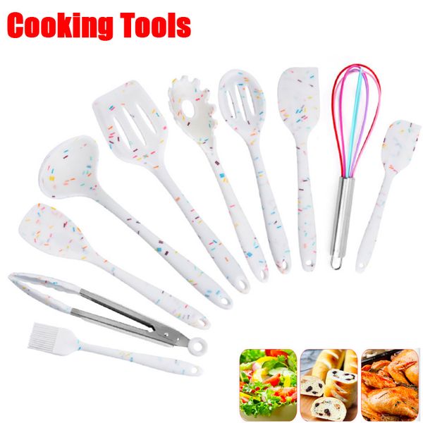 

10pcs wholesale silicone candy stripes non-stick pan spoon oil brush eggbeater drawknife shovel culiary kitchenware kitchen cooking tools