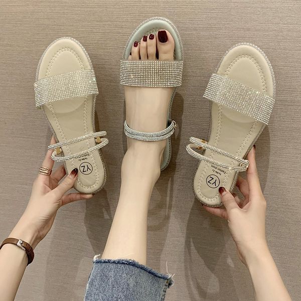 

flat shoes female womens slippers outdoor slides low pantofle summer 2020 pu scandals basic rome flat shoes, Black
