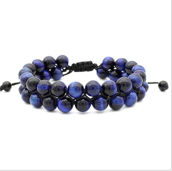 

adjustable beads bracele 8mm blue tiger red tiger eye double layer braided creative bead bracelet ing, Black