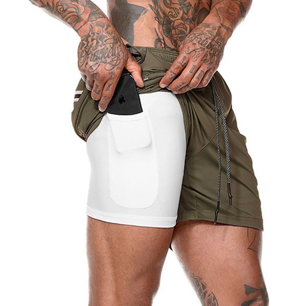 

men 2 in 1 running shorts gym fitness training quick dry beach short pants male summer sports workout crossfit bottoms clothing, Black;blue